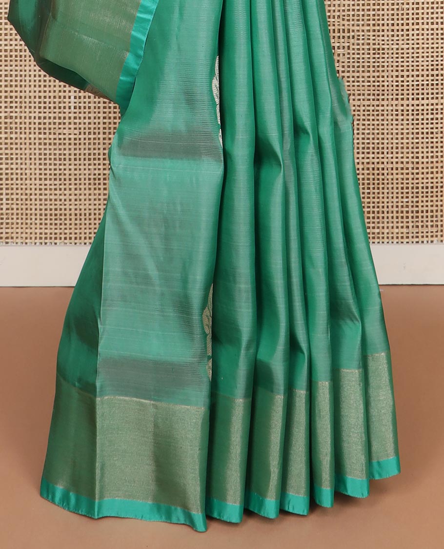 Sea green motifs uppada silk saree with self zari border & floral design pallu
