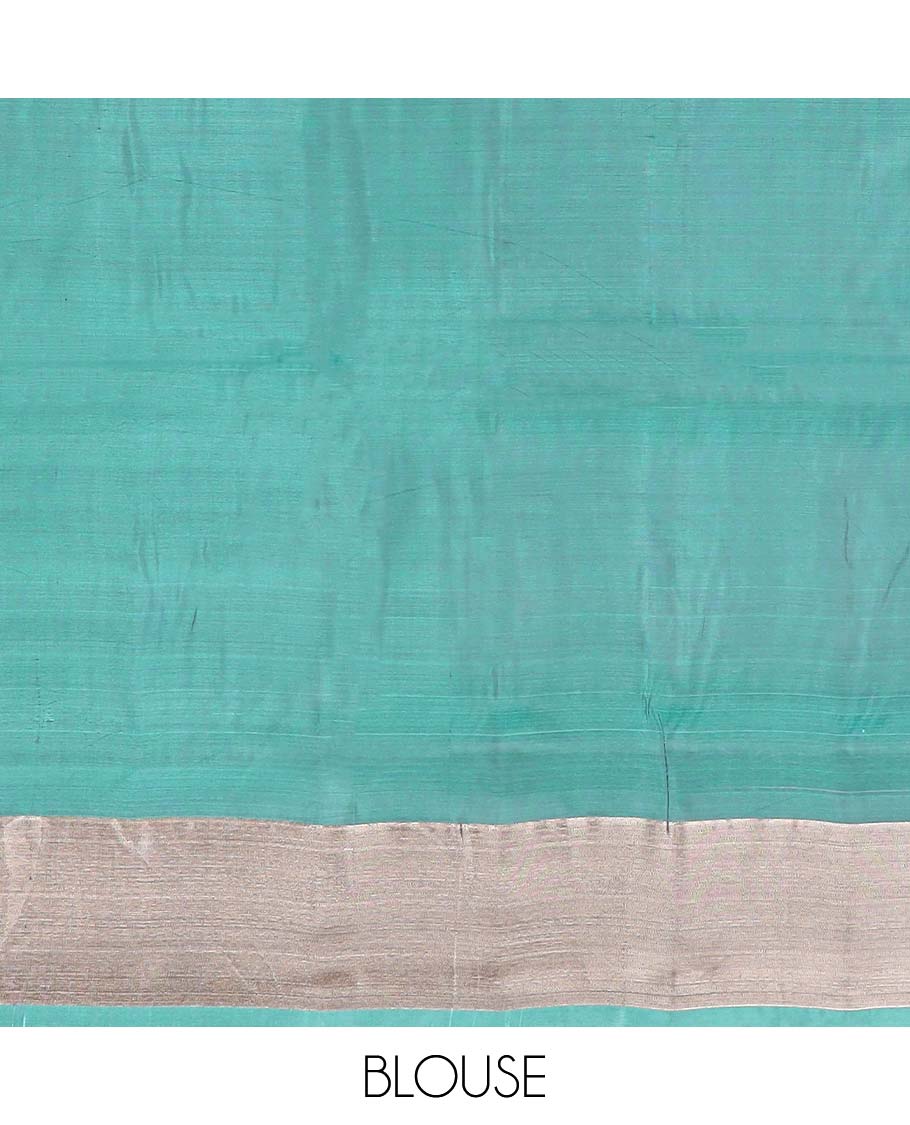 Sea green motifs uppada silk saree with self zari border & floral design pallu