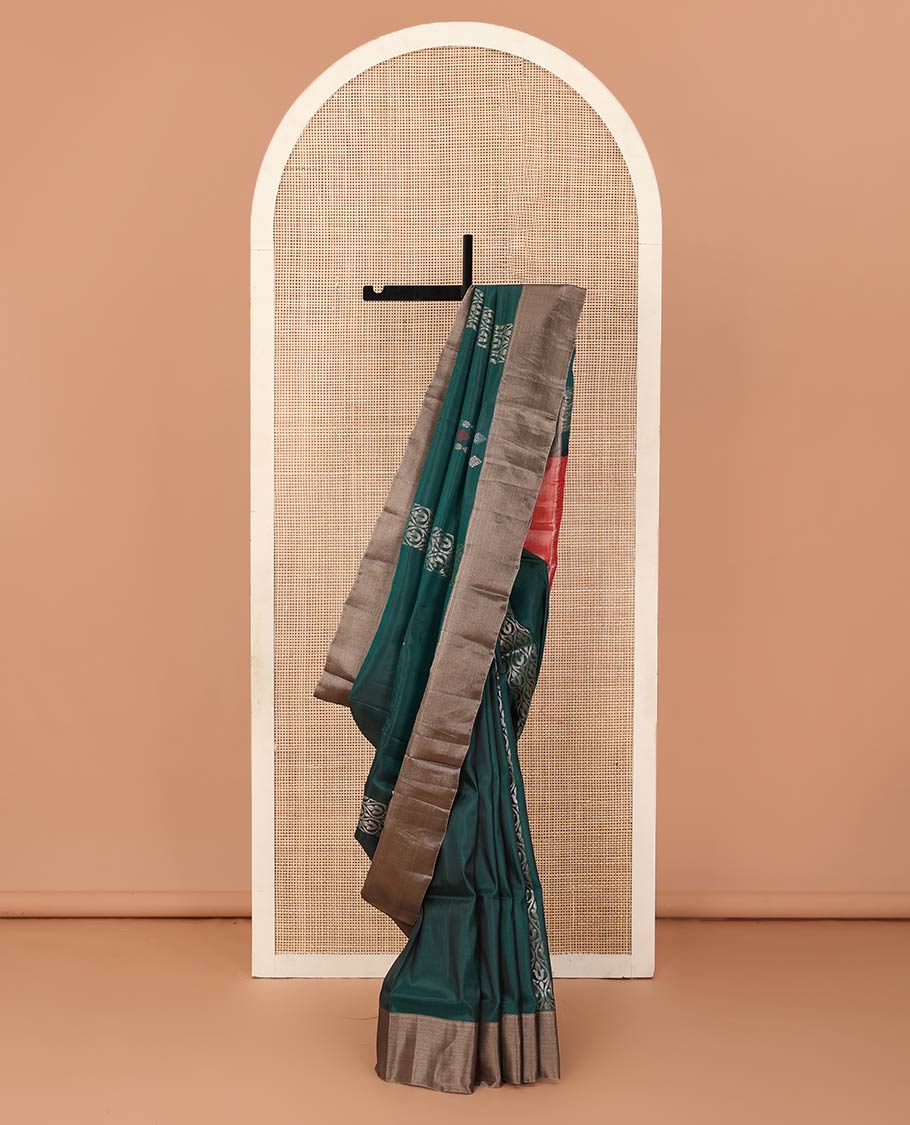 Green zari buttas and zari design Uppada saree, bavanji border, and contrast intricate pallu