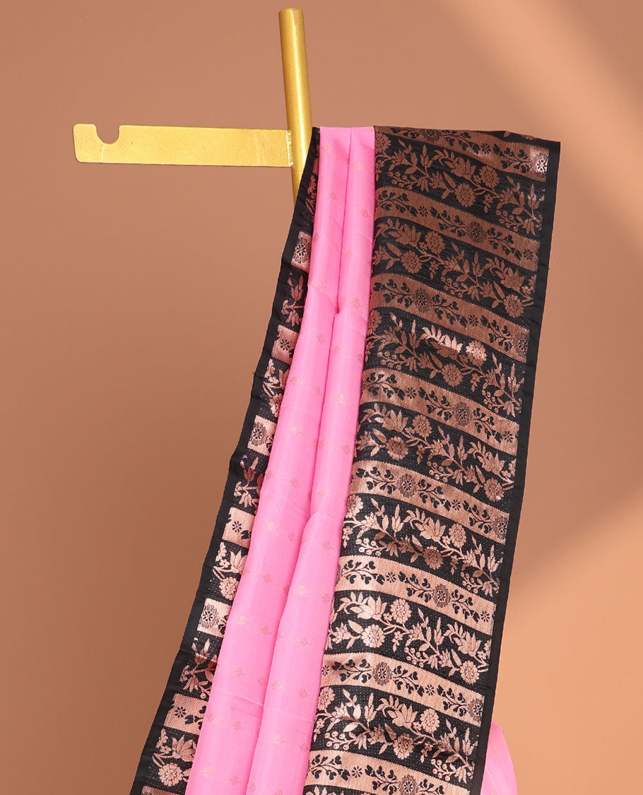 Pink floral design vasundhara elite silk saree with contrast floral zari design border & striped zari design pallu