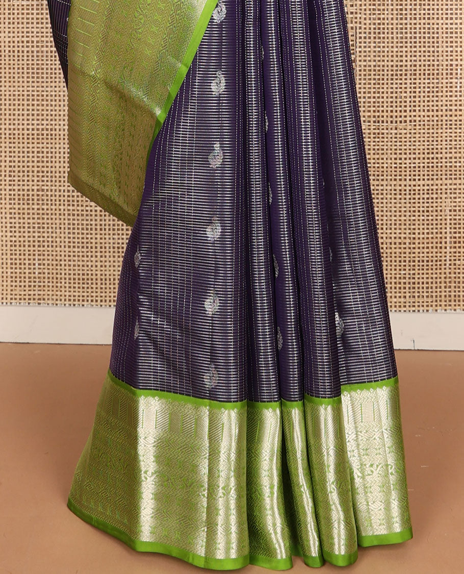 Black striped, buttas vasundhara elite silk saree with contrast zari design border & jaal design pallu