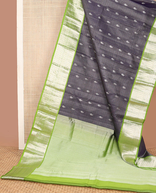 Black striped, buttas vasundhara elite silk saree with contrast zari design border & jaal design pallu