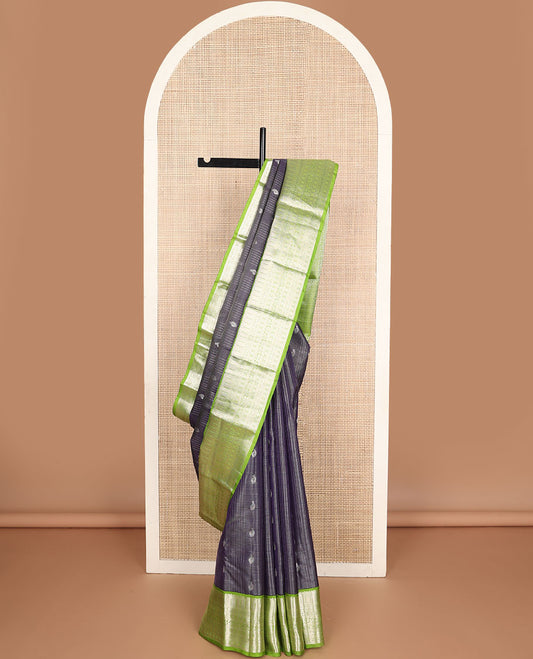 Black striped, buttas vasundhara elite silk saree with contrast zari design border & jaal design pallu