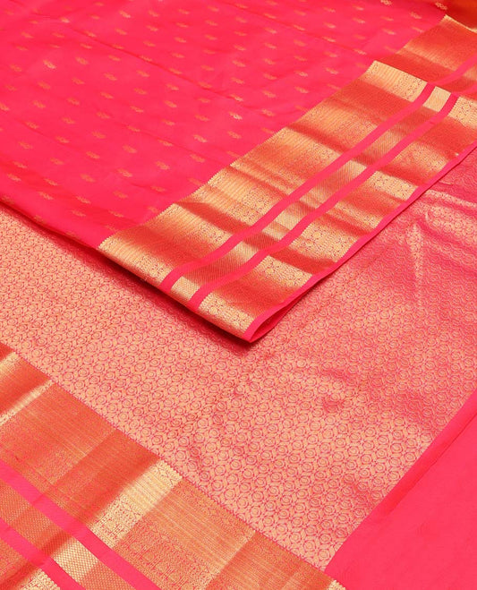 Pink zari buttas Vasundhara silk mix saree, traditional zari rettai pettu border & intricate ogee patterned pallu