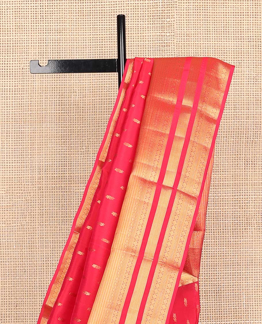 Pink zari buttas Vasundhara silk mix saree, traditional zari rettai pettu border & intricate ogee patterned pallu