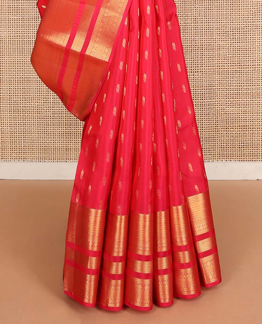 Pink zari buttas Vasundhara silk mix saree, traditional zari rettai pettu border & intricate ogee patterned pallu