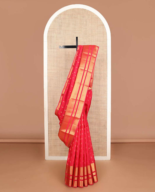 Pink zari buttas Vasundhara silk mix saree, traditional zari rettai pettu border & intricate ogee patterned pallu