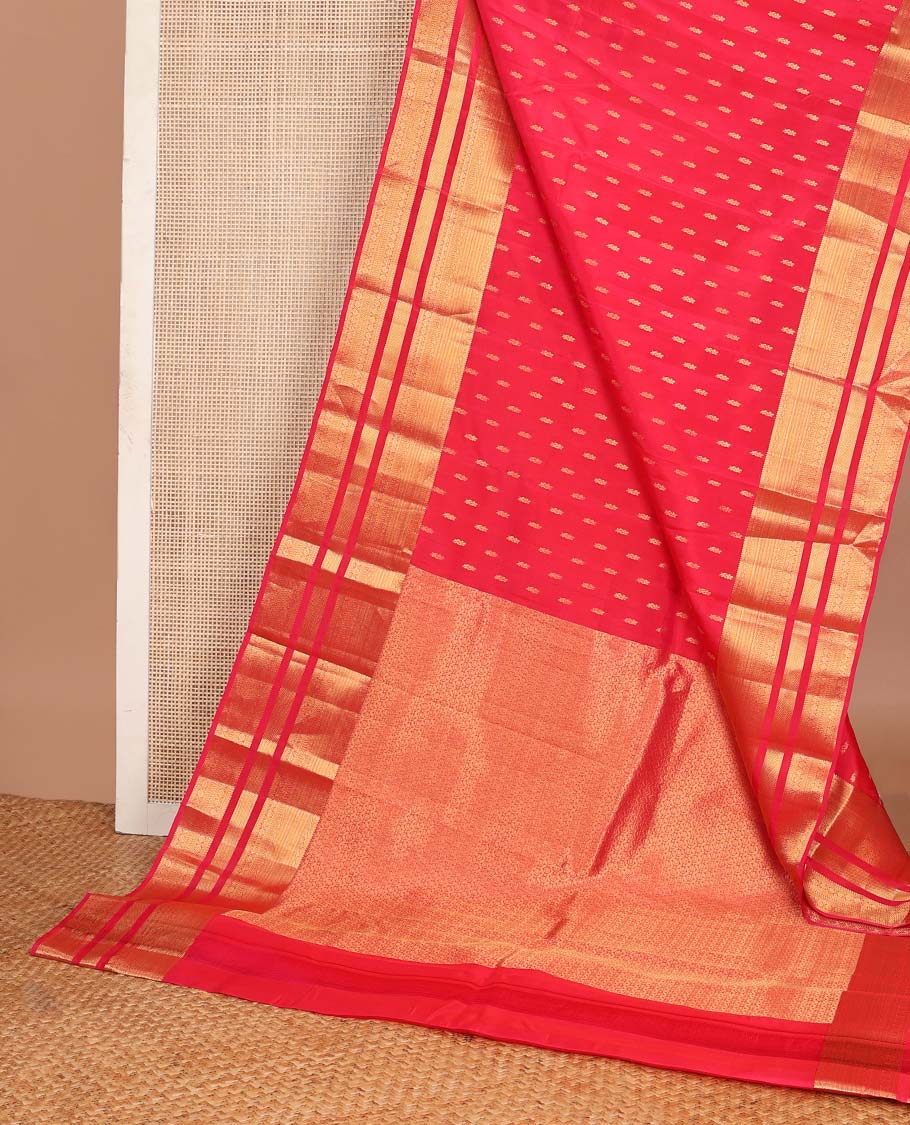 Pink zari buttas Vasundhara silk mix saree, traditional zari rettai pettu border & intricate ogee patterned pallu