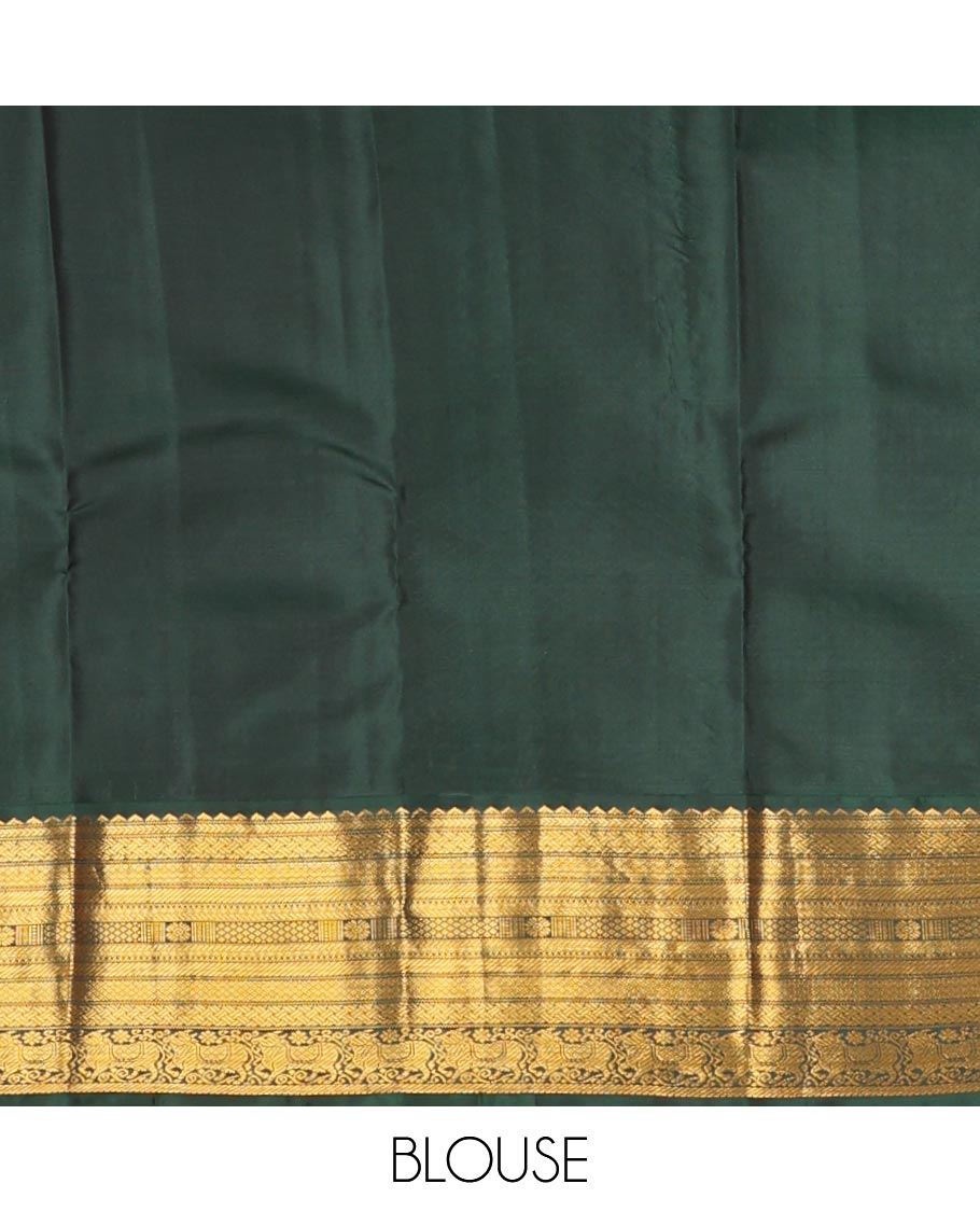 Red zari buttas silk saree, contrast border of rekku,kathir,paayadi kattam,mayil kann & pichwai cow designs & jaal pallu