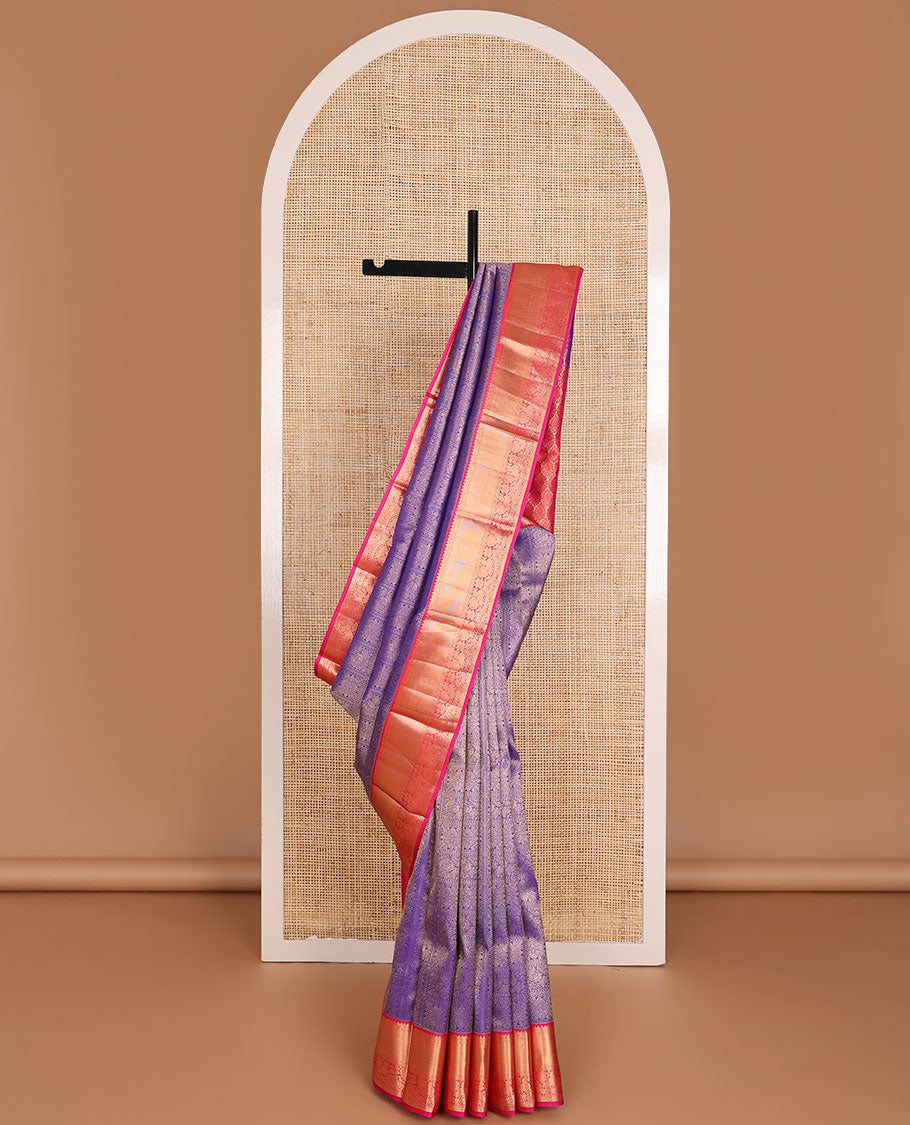 Blue jacquard wedding silk saree, contrast jaal pallu & border of rekku, rettai neli poun & mayil designs
