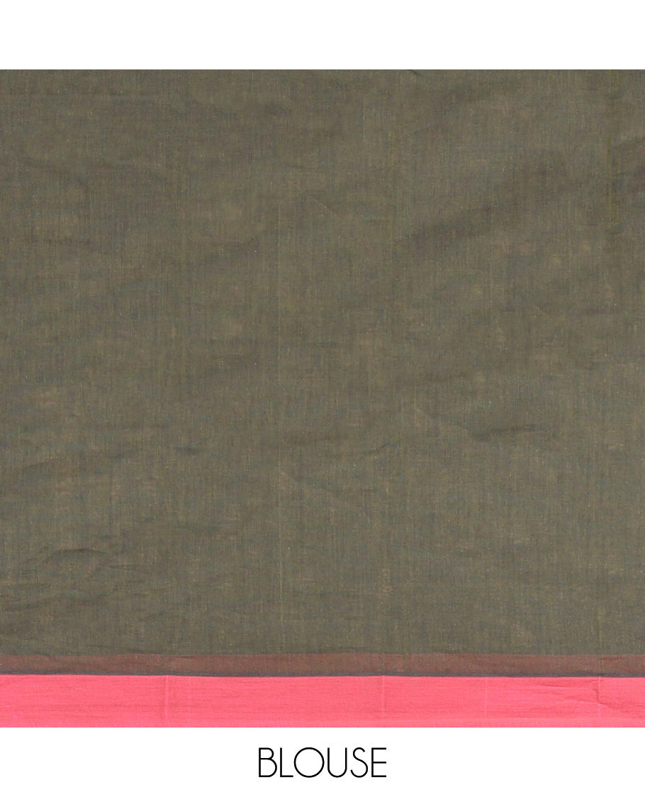 Grey Kanchi Cotton Saree, Adorned with Zig-Zag Stripes All Over Its Body, Complemented by Contrast Border, Intricate Pallu and Paired with a Matching Blouse