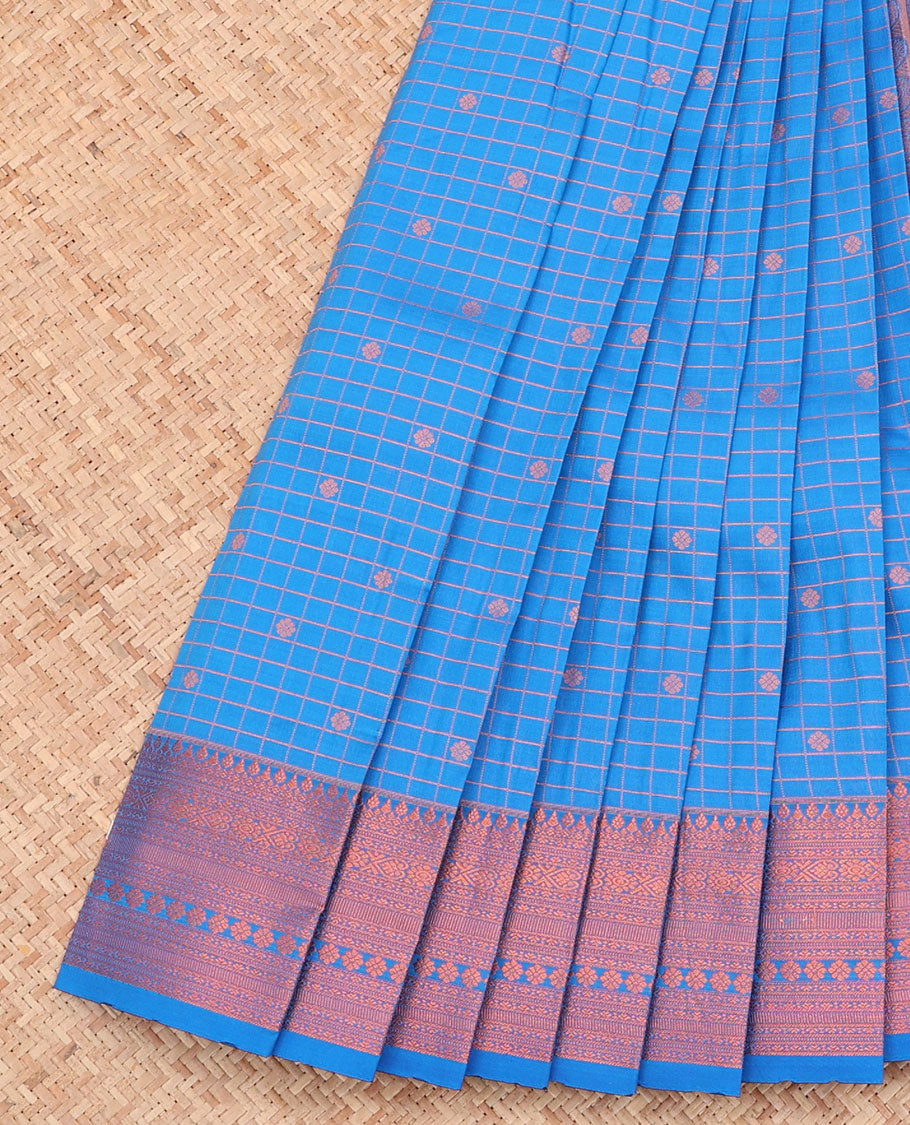 Blue Budget Silk Saree, Decked Up with Zari Buttas and Checks All Over Its Body, Highlighted by a Traditional Zari Design Border, Grand Pallu, and Paired with a Matching Blouse