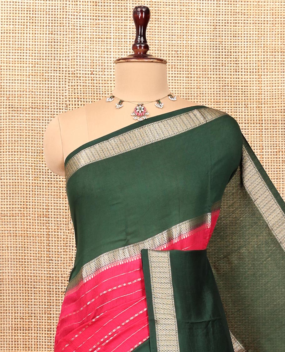 Red Assam Silk Saree, Ornamented with Checks, Complemented by a Contrast Traditional Border, Zari-Design Pallu, and a Contrast Blouse