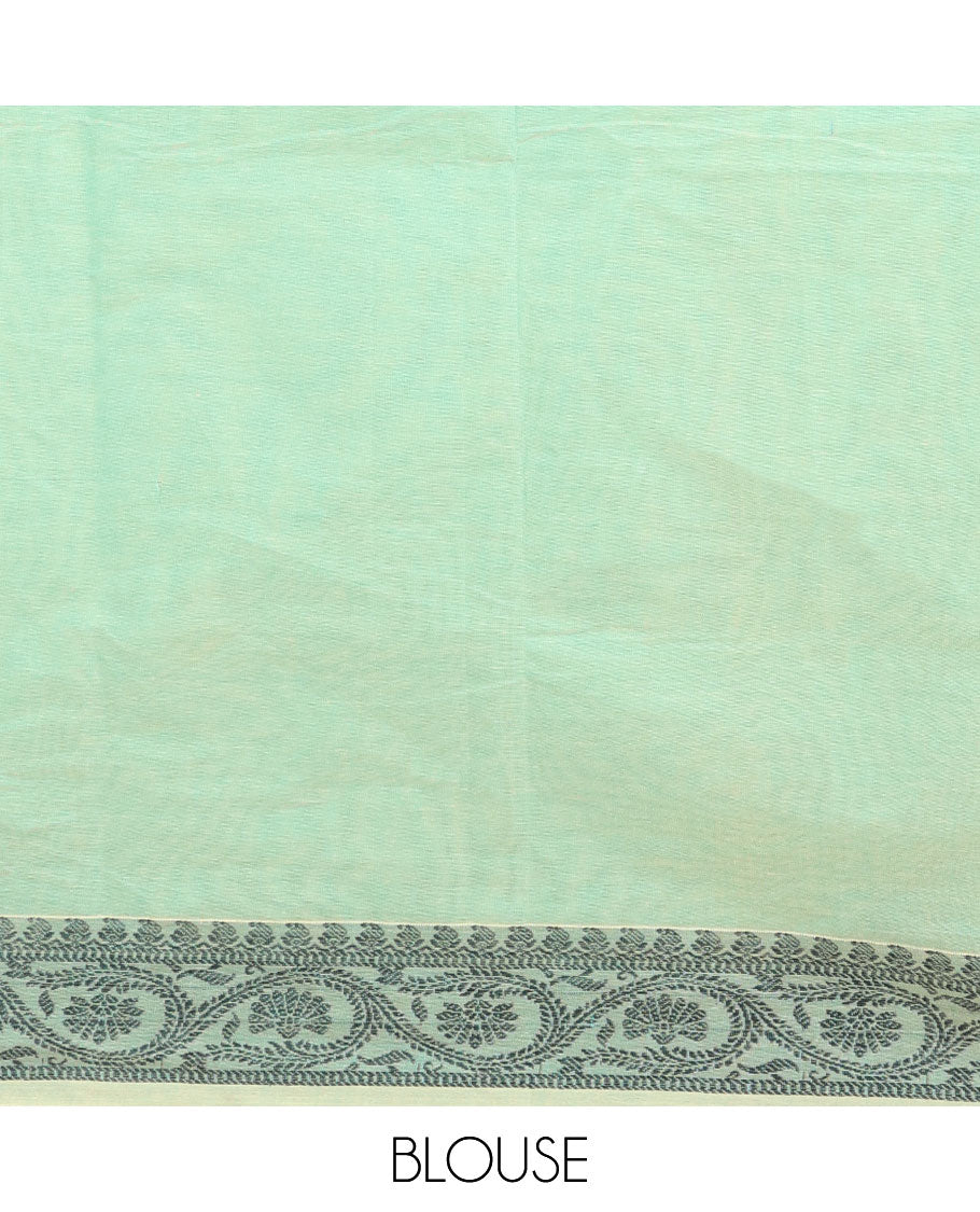 Green floral buttas Combatiore cotton saree, floral creeper design border & floral-design pallu