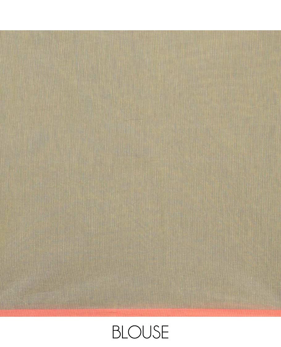 Borderless green jaal patterned gird buttas Coimbatore cotton saree, self-pallu of jaal and leaf motifs