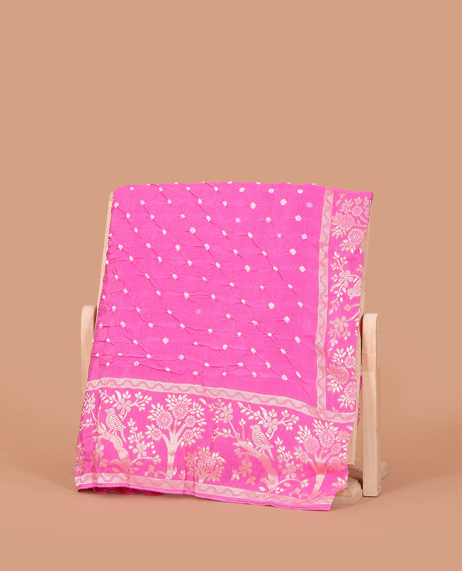 Pink Bandhani Dola Silk Saree