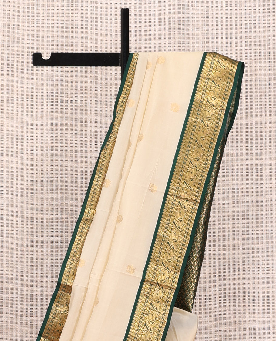 Off-White-Dark Green Vasundhara Lite Silk Mix Saree