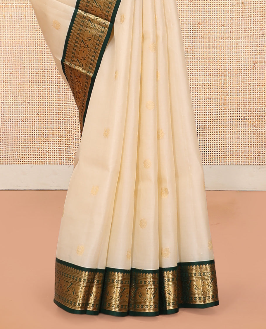 Off-White-Dark Green Vasundhara Lite Silk Mix Saree