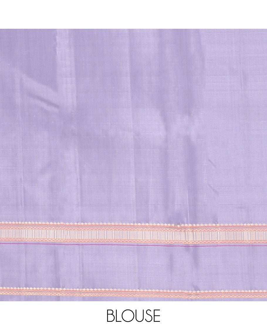 Pearl white checked Kanchipuram silksaree, contrast rettai pettu border of rekku,banaras,neli & kathir designs & pallu of seppu rekku