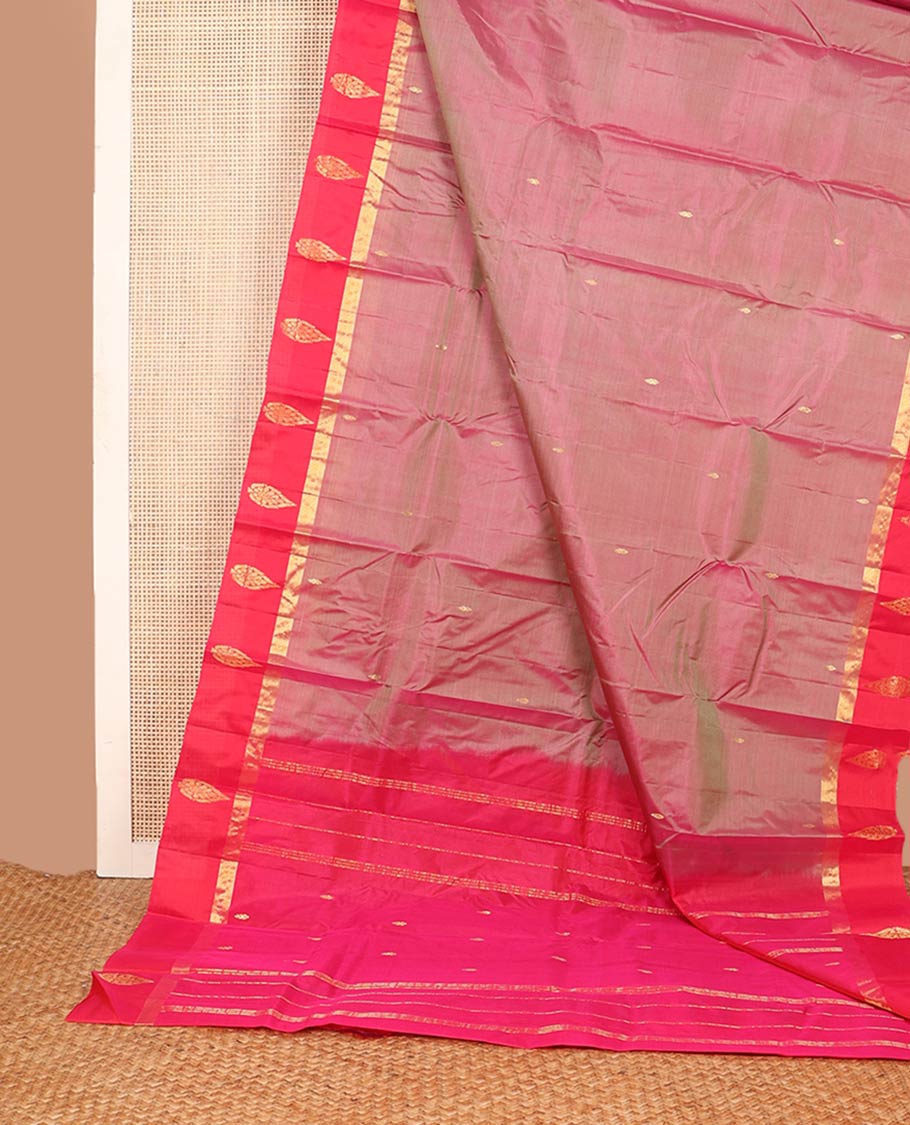 Pink zari buttas silk saree, contrast border of spade designs & zari design pallu