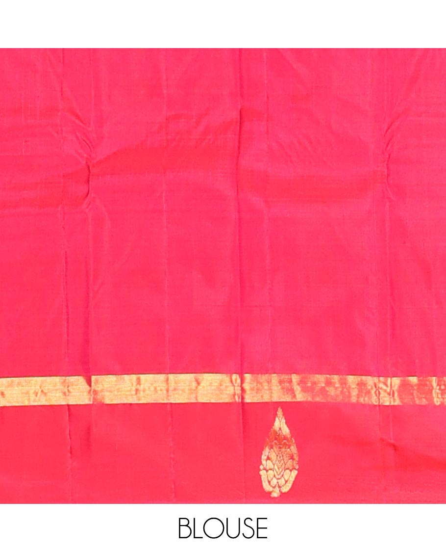 Pink zari buttas silk saree, contrast border of spade designs & zari design pallu