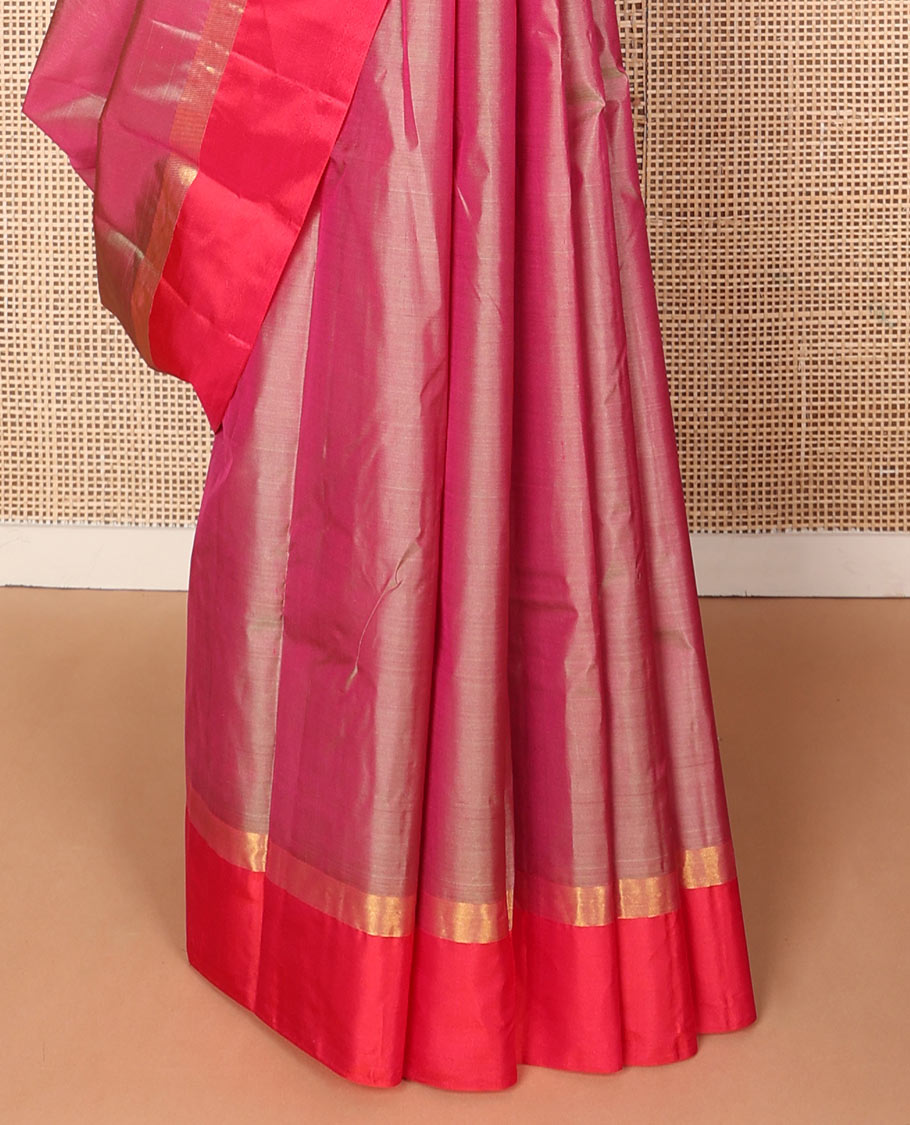 Pink zari buttas silk saree, contrast border of spade designs & zari design pallu