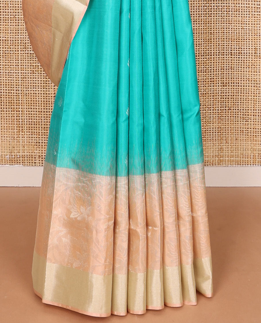 Light blue buttas mayuri soft silk saree with contrast floral border & floral design pallu