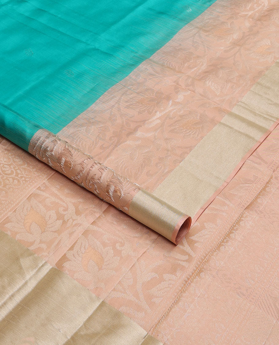 Light blue buttas mayuri soft silk saree with contrast floral border & floral design pallu