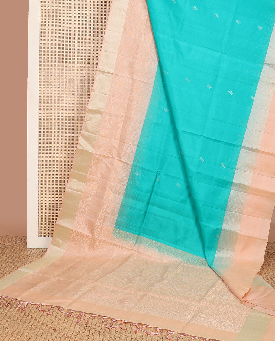 Light blue buttas mayuri soft silk saree with contrast floral border & floral design pallu