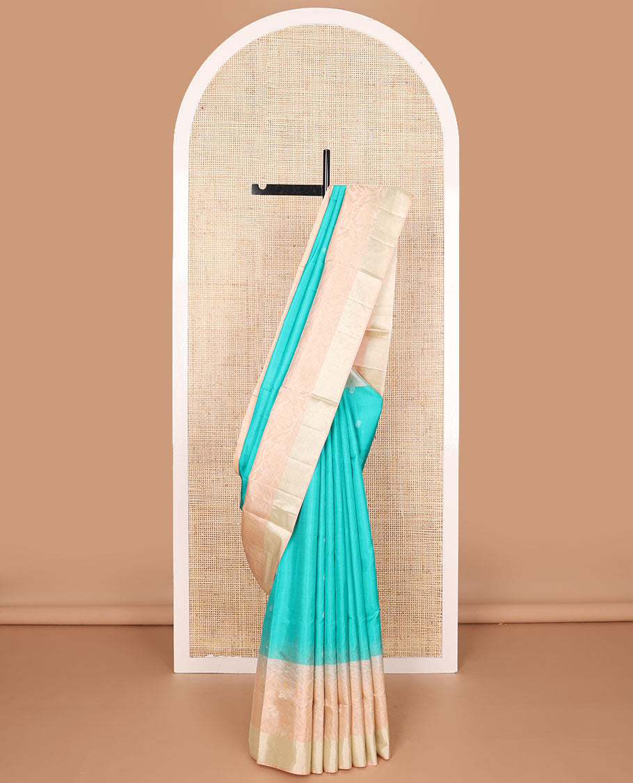 Light blue buttas mayuri soft silk saree with contrast floral border & floral design pallu