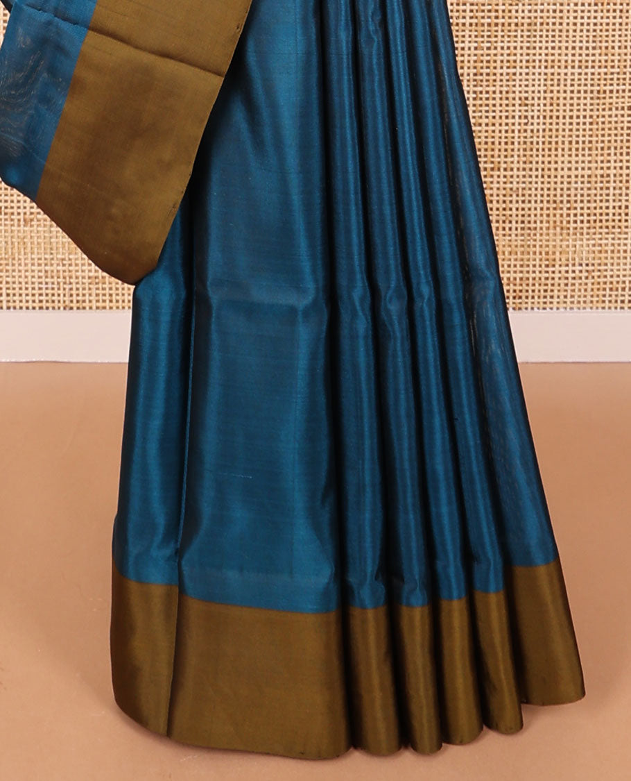 Dark blue floral design uppada saree with contrast flower design border & forest theme design pallu