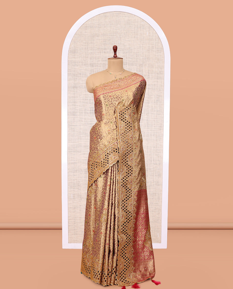 Rosegold Pink Mysore Silk Saree