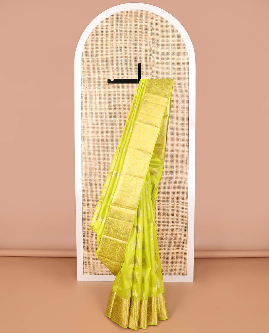 Light green floral design vasundhara elite silk saree with self floral design border & floral design pallu