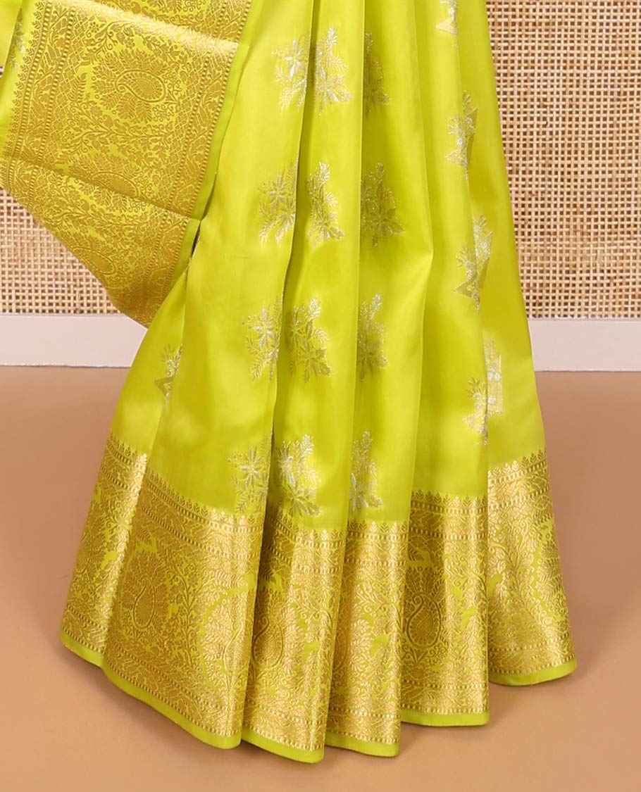 Light green floral design vasundhara elite silk saree with self floral design border & floral design pallu