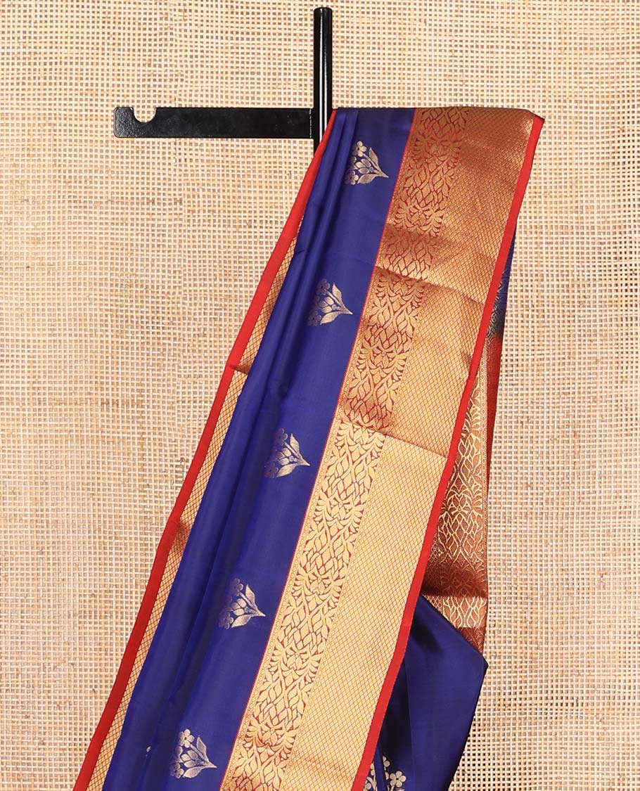 Navy blue zari buttas Vasundhara silk mix saree, contrast border of floral vine, and jaal design, and zari design pallu