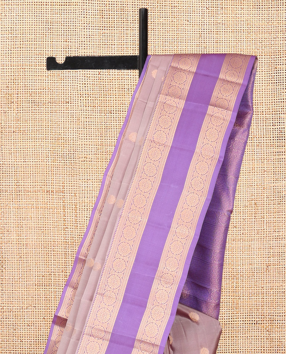 Grey Vasundhara Lite Silk Mix Saree, Richly Detailed with Zari Buttas, a Contrast Rettai Pettu Border of Neli, and Chakram Designs, Grand Pallu, and a Contrast Blouse