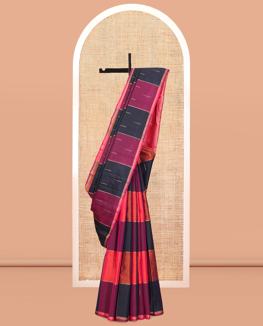 Multi-Color Checked Vasundhara Lite Silk Mix Saree, Elevated with Malli Mokku Buttas, a Zari Border, Intricate Pallu, and a Contrast Blouse
