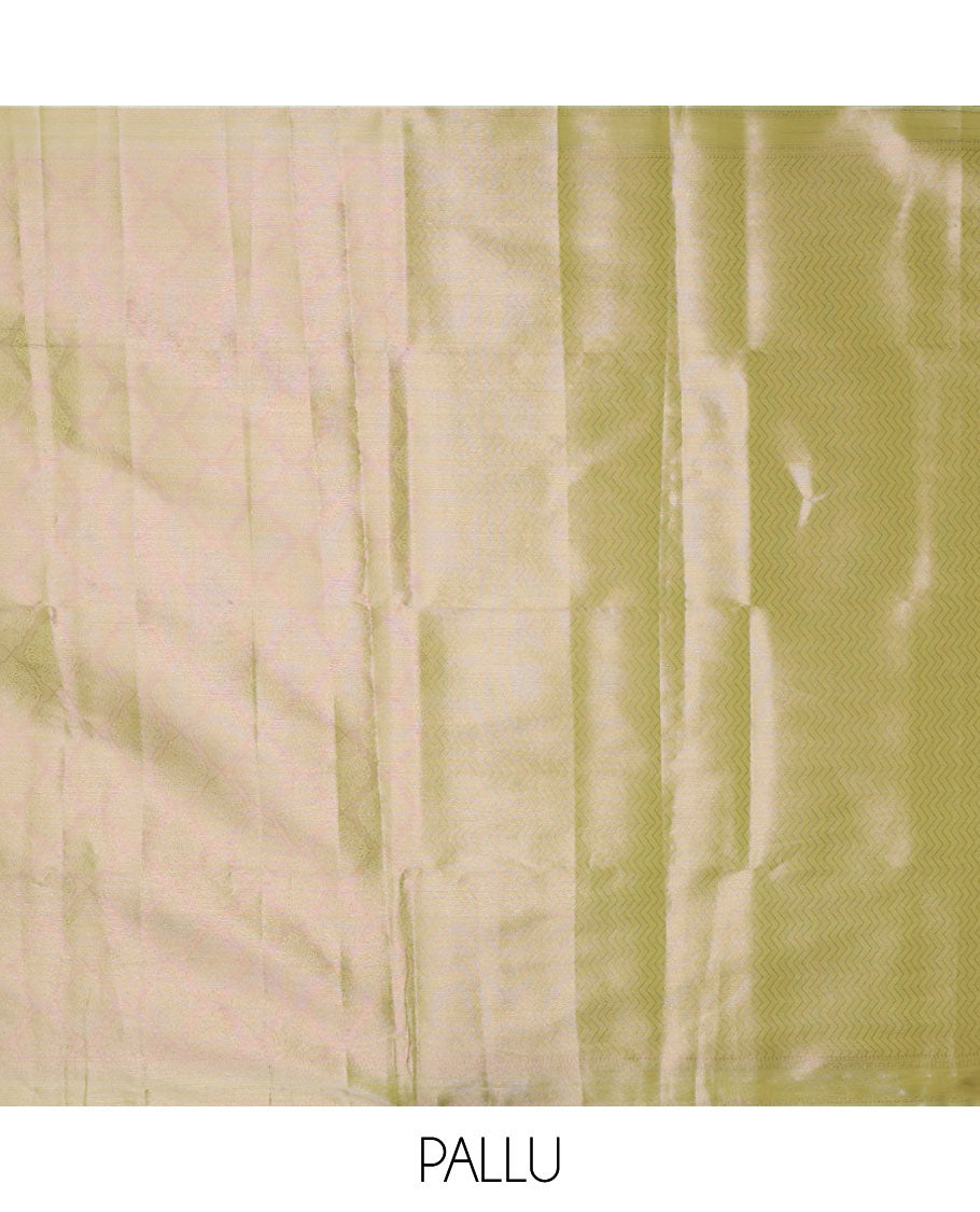 Green intricately designed Semi banaras tissue saree, self-border & pallu of chevron designs