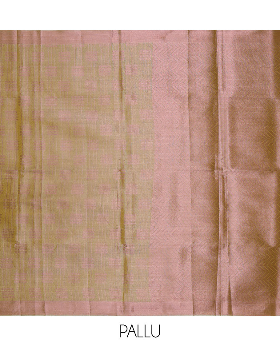Green Semi banaras tissue saree with zari buttas & stripes, self-border & pallu of chevron designs