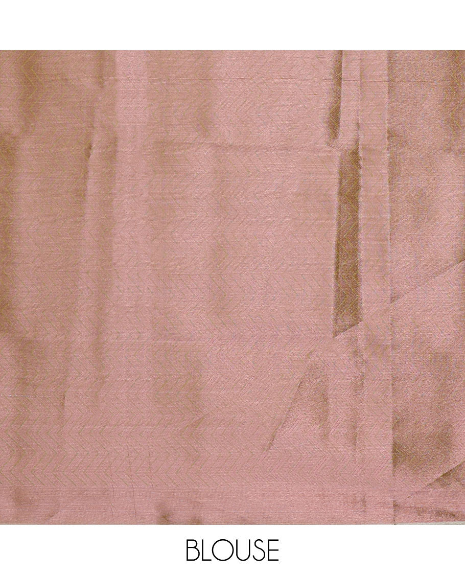 Green Semi banaras tissue saree with zari buttas & stripes, self-border & pallu of chevron designs