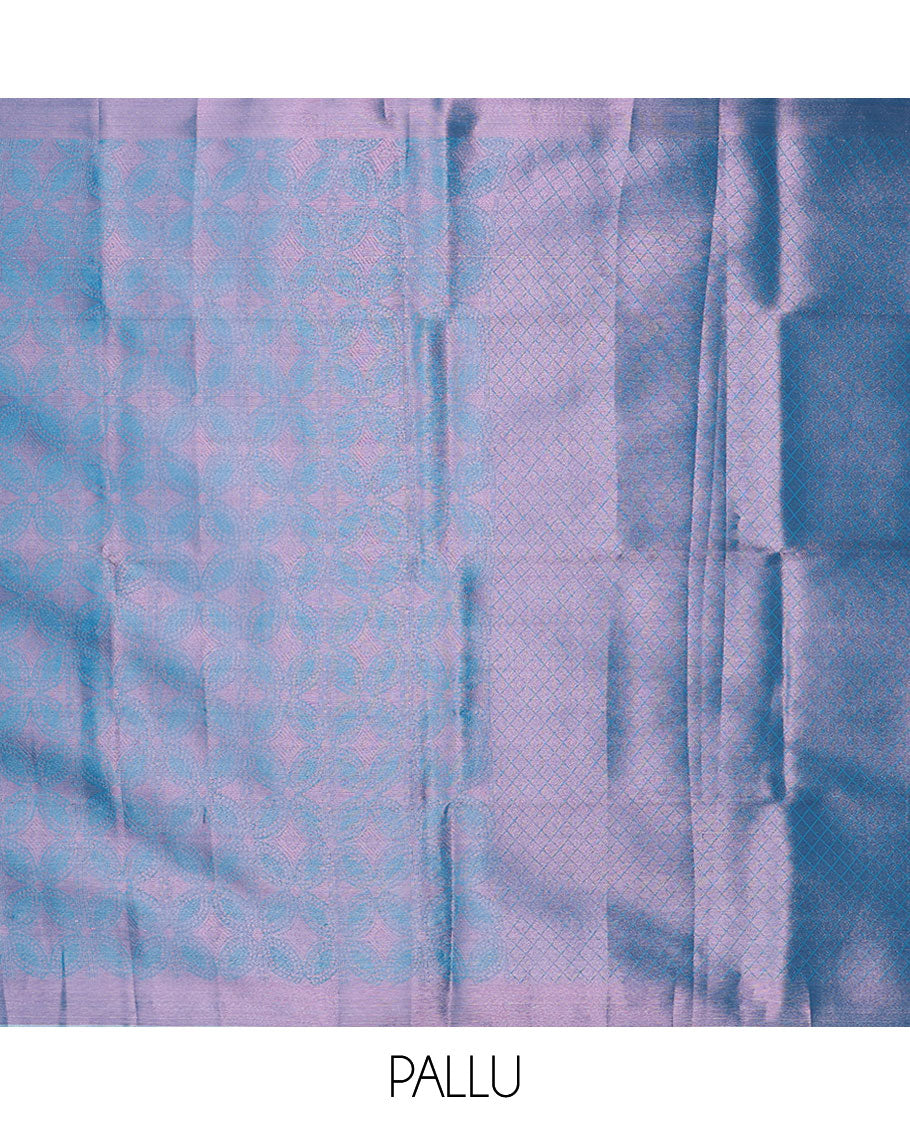 Blue Semi banaras tissue saree with floral designs, plain border & pallu of jaal designs