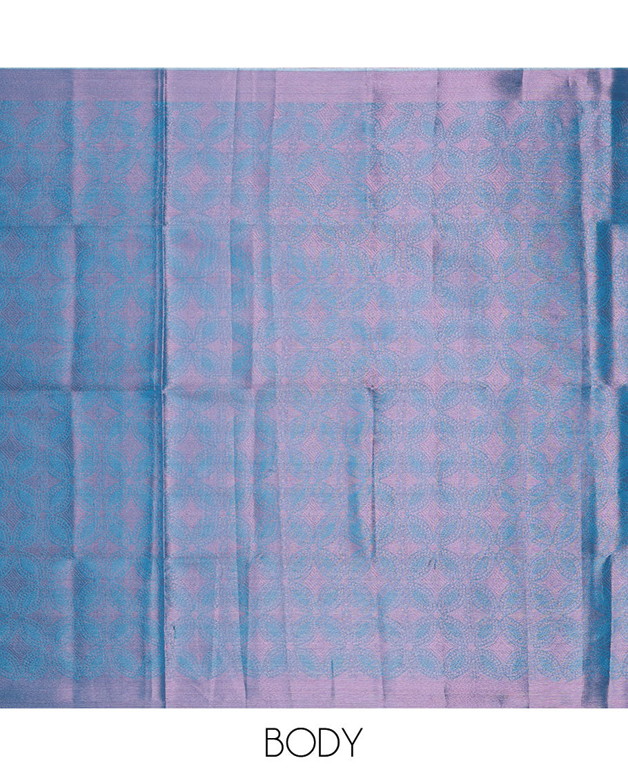 Blue Semi banaras tissue saree with floral designs, plain border & pallu of jaal designs