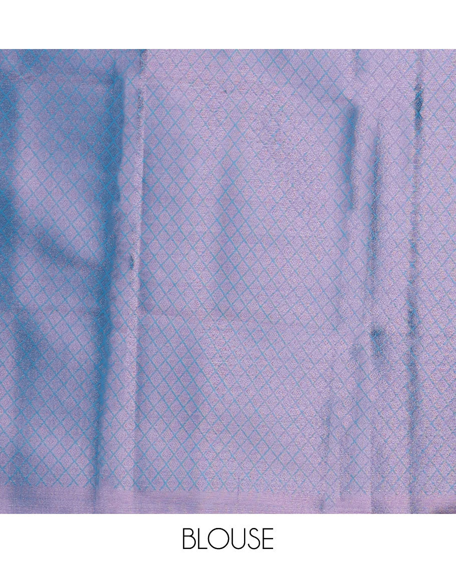 Blue Semi banaras tissue saree with floral designs, plain border & pallu of jaal designs