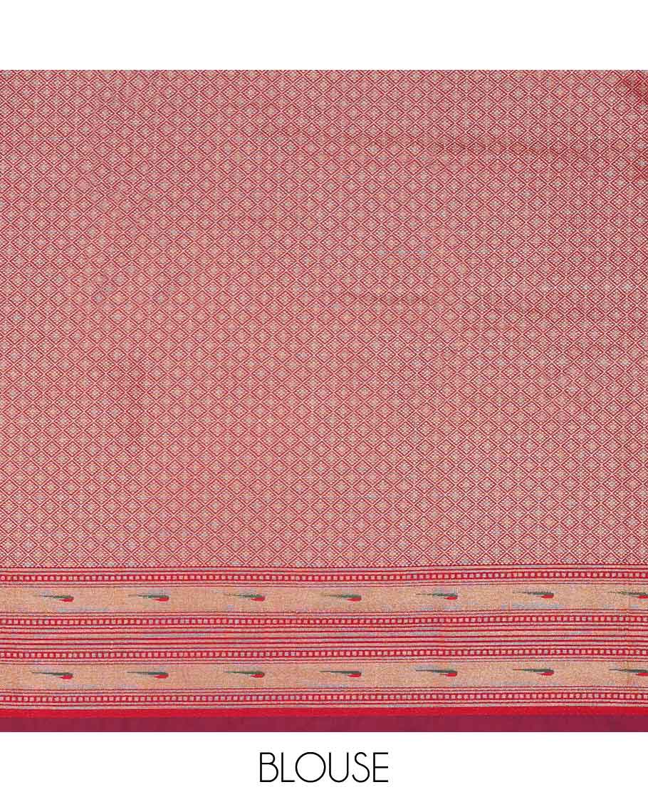 Grey Semi banaras paithani saree with multi-color floral,deer,lion & bird motifs,muniya border & pallu mirrors design