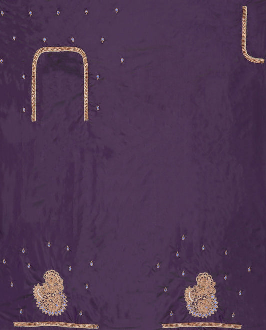 Deep blue intricately Aari embroidered Raw-silk blouse material