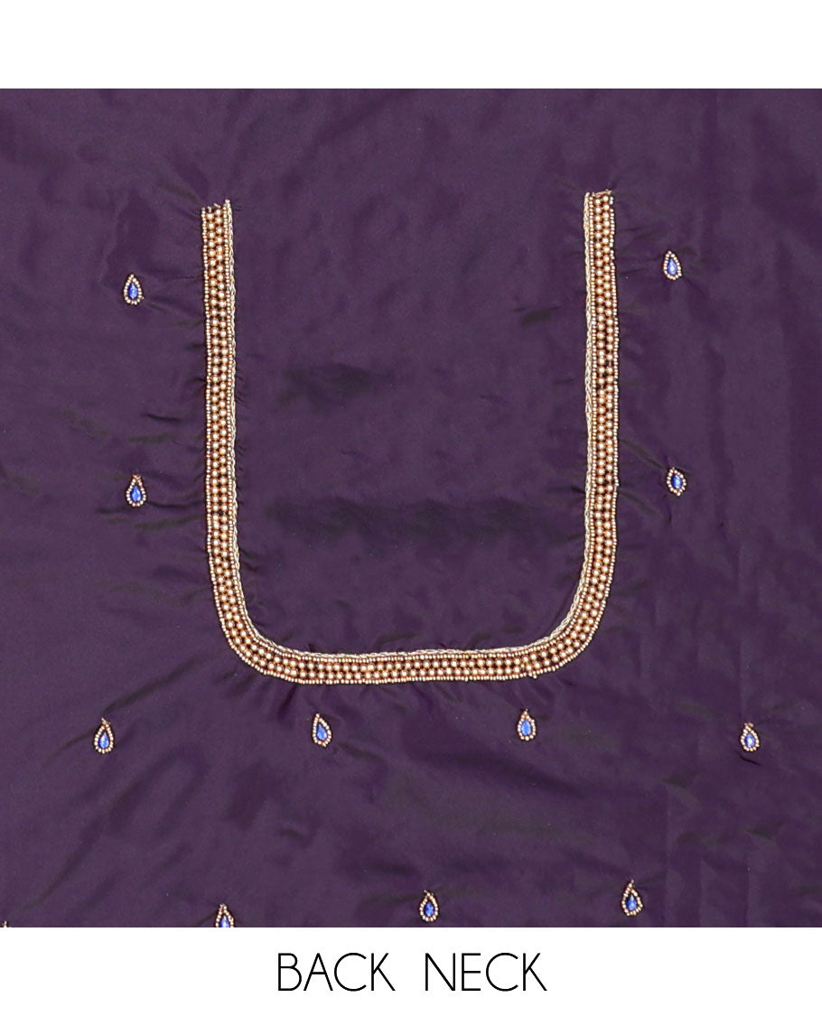 Deep blue intricately Aari embroidered Raw-silk blouse material