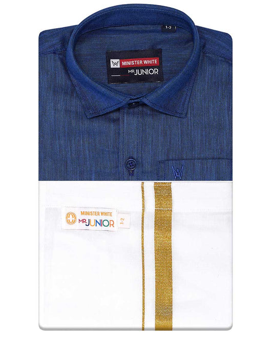 Blue cotton shirt with contrast dhoti (Luxurious boy)