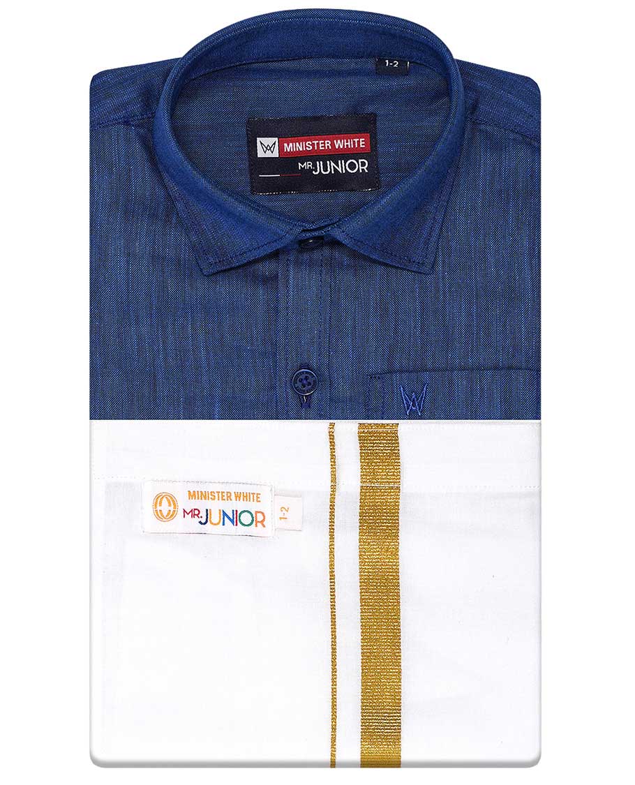 Blue cotton shirt with contrast dhoti (Luxurious boy)