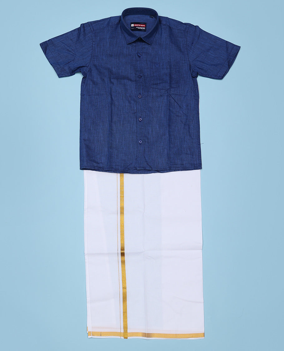 Blue cotton shirt with contrast dhoti (Luxurious boy)