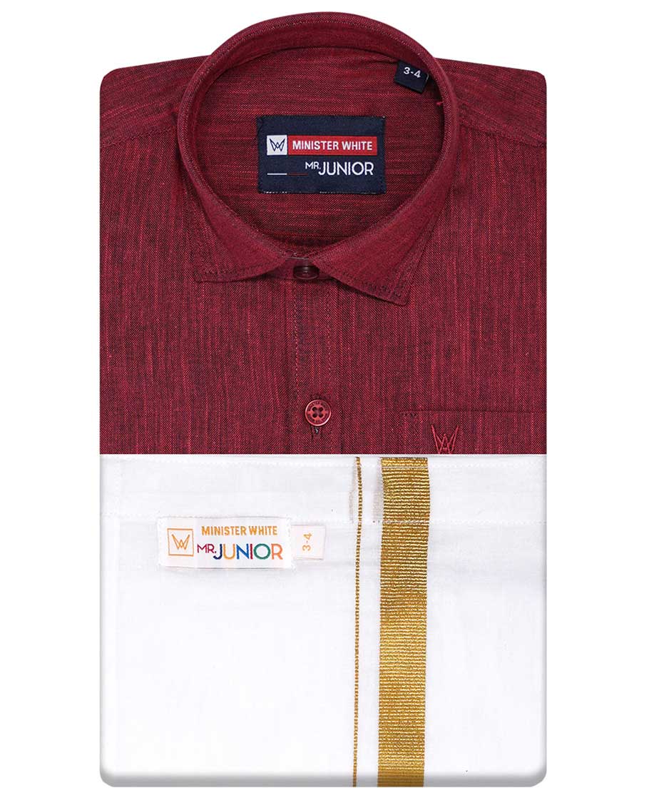Maroon cotton shirt with contrast dhoti (Luxurious boy)